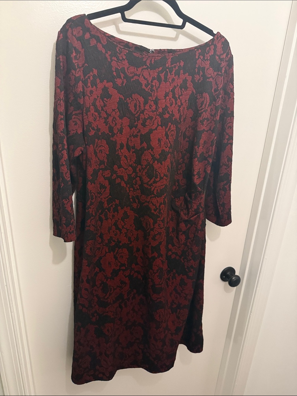 Talbots Burgundy and Black Long Sleeve Floral Shift Dress
